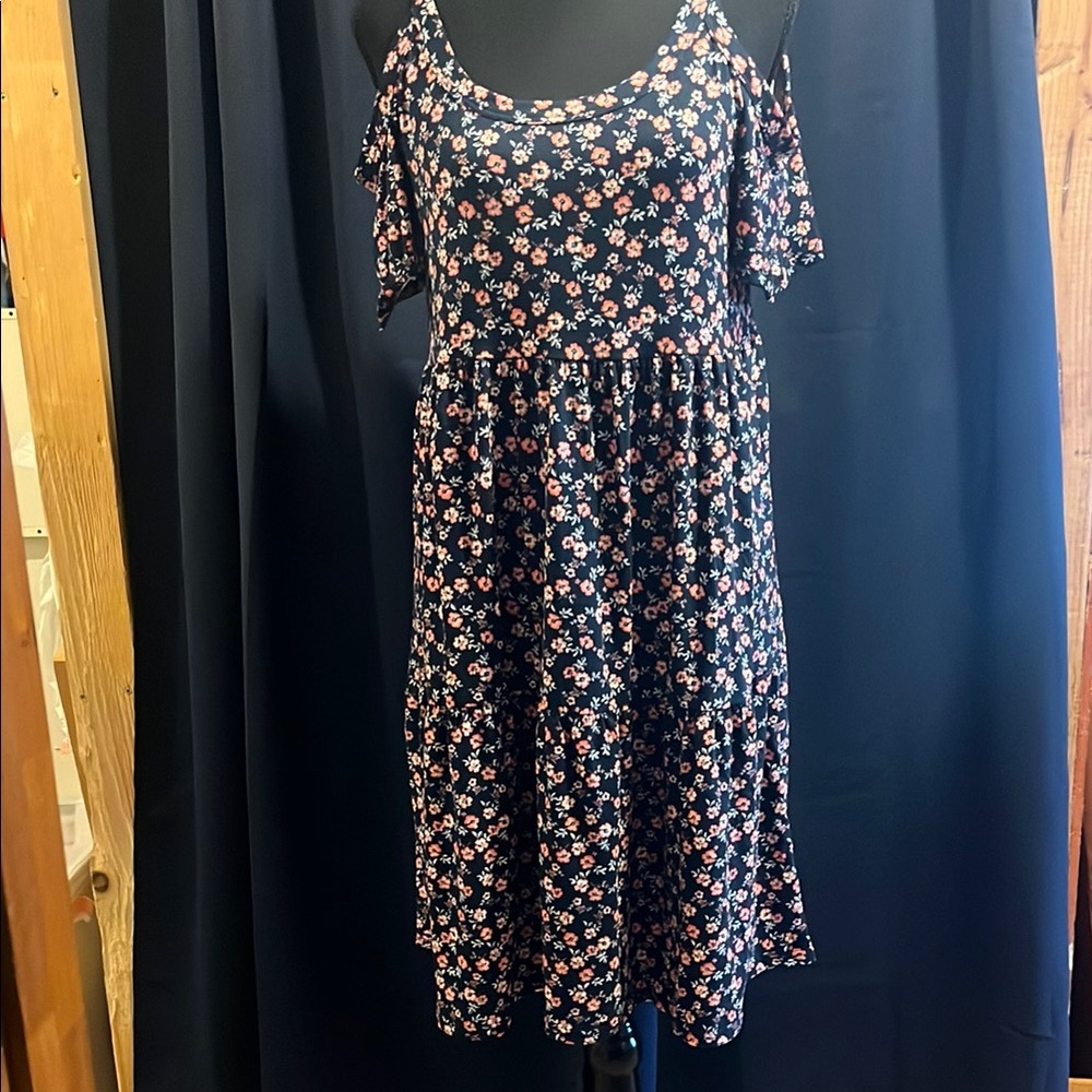 Blue and Pink Casual Flutter Sleeve cold shoulder Sundress